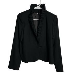 Vintage Peabody House Blazer‎ Jacket Womens 7/8 Black Wool Ruffle Collar Couture